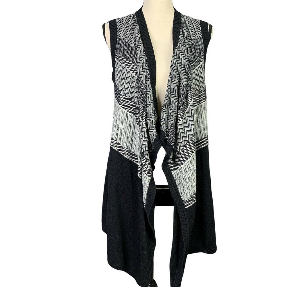 Banana Republic Long Open Cardigan Sweater Women Size XS Gray Black Sleeveless